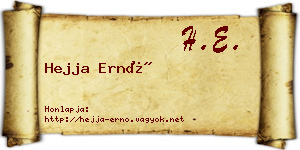 Hejja Ernő névjegykártya